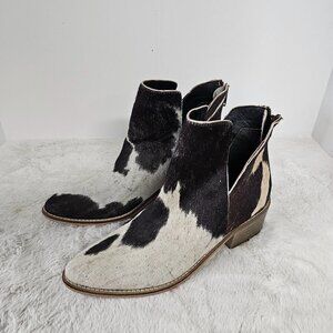 Myra Brown Off White Leather Cow Hide Western Bootie Boho 9
